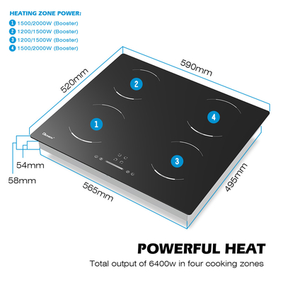 60cm 4バーナー 電気炊飯台 4ゾーンインダクションホブ 6400W GIB464SC